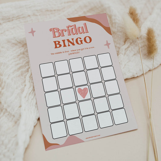 bridal bingo game, 70s retro bridal shower, retro bridal shower games, modern 70s bridal collection, 70s bridal shower, printable bridal games