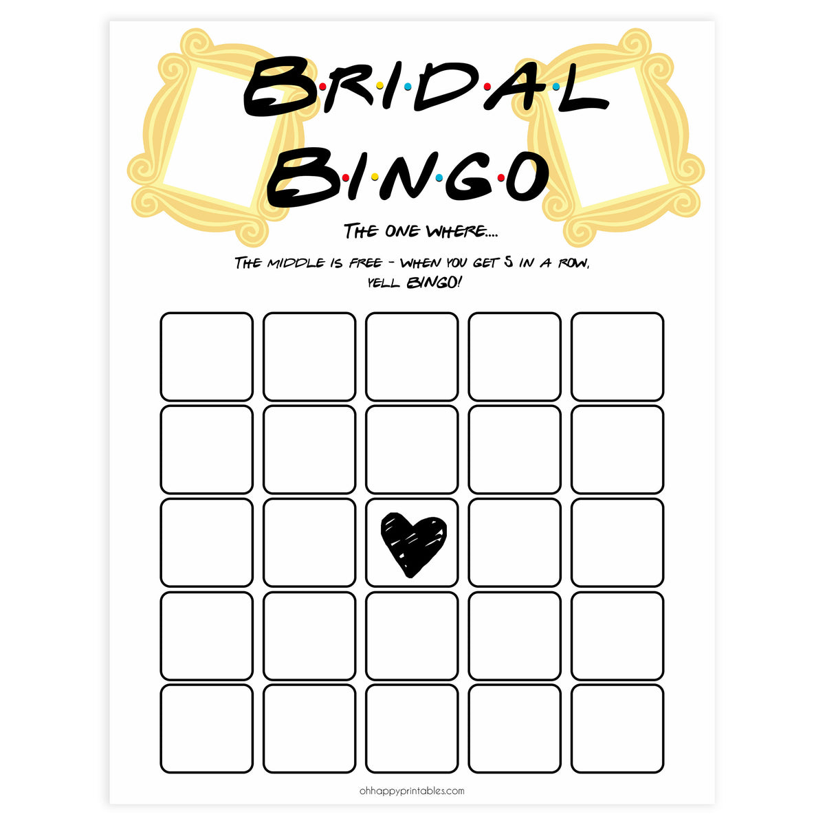 bridal bingo game, Printable bridal shower games, friends bridal shower, friends bridal shower games, fun bridal shower games, bridal shower game ideas, friends bridal shower