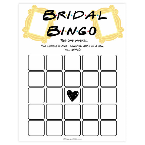 bridal bingo game, Printable bridal shower games, friends bridal shower, friends bridal shower games, fun bridal shower games, bridal shower game ideas, friends bridal shower