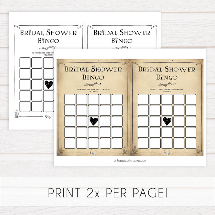 bridal bingo game, Printable bridal shower games, Harry potter bridal shower, Harry Potter bridal shower games, fun bridal shower games, bridal shower game ideas, Harry Potter bridal shower