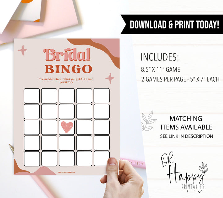 bridal bingo game, 70s retro bridal shower, retro bridal shower games, modern 70s bridal collection, 70s bridal shower, printable bridal games