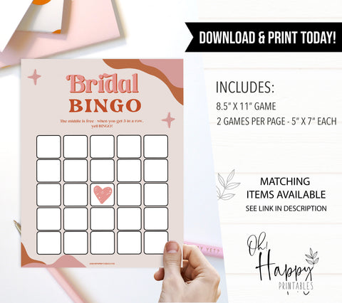 bridal bingo game, 70s retro bridal shower, retro bridal shower games, modern 70s bridal collection, 70s bridal shower, printable bridal games