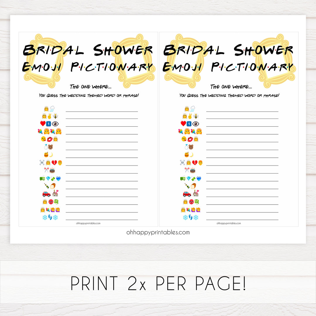 bridal emoji pictionary game, Printable bridal shower games, friends bridal shower, friends bridal shower games, fun bridal shower games, bridal shower game ideas, friends bridal shower