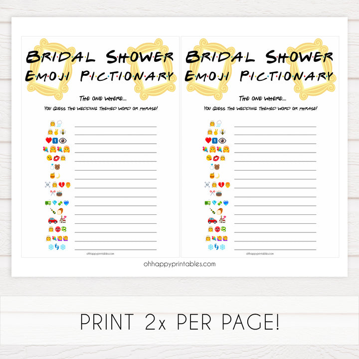 bridal emoji pictionary game, Printable bridal shower games, friends bridal shower, friends bridal shower games, fun bridal shower games, bridal shower game ideas, friends bridal shower