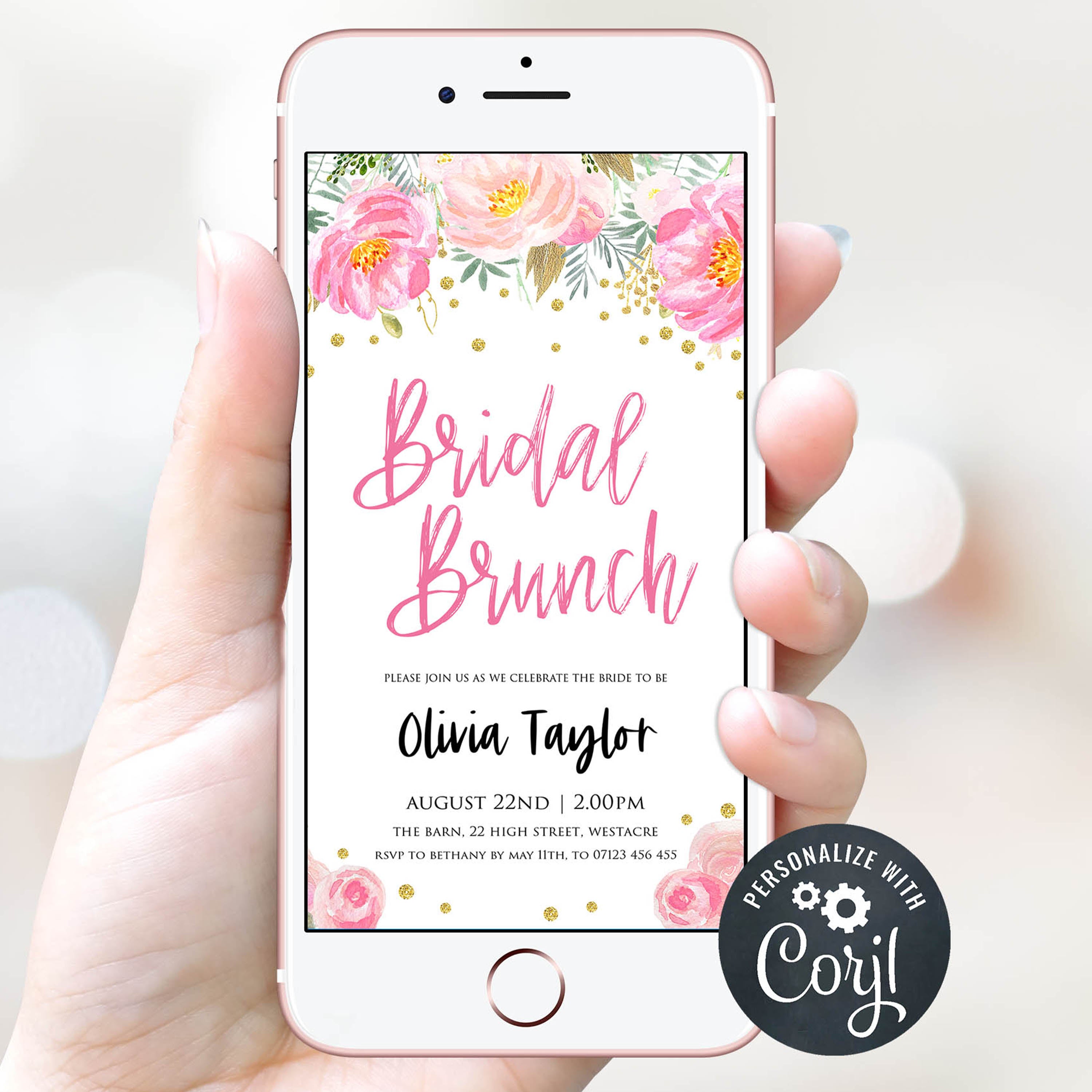bridal brunch mobile invitation, bridal shower invite, floral bridal shower invitation, cell phone bridal brunch invite