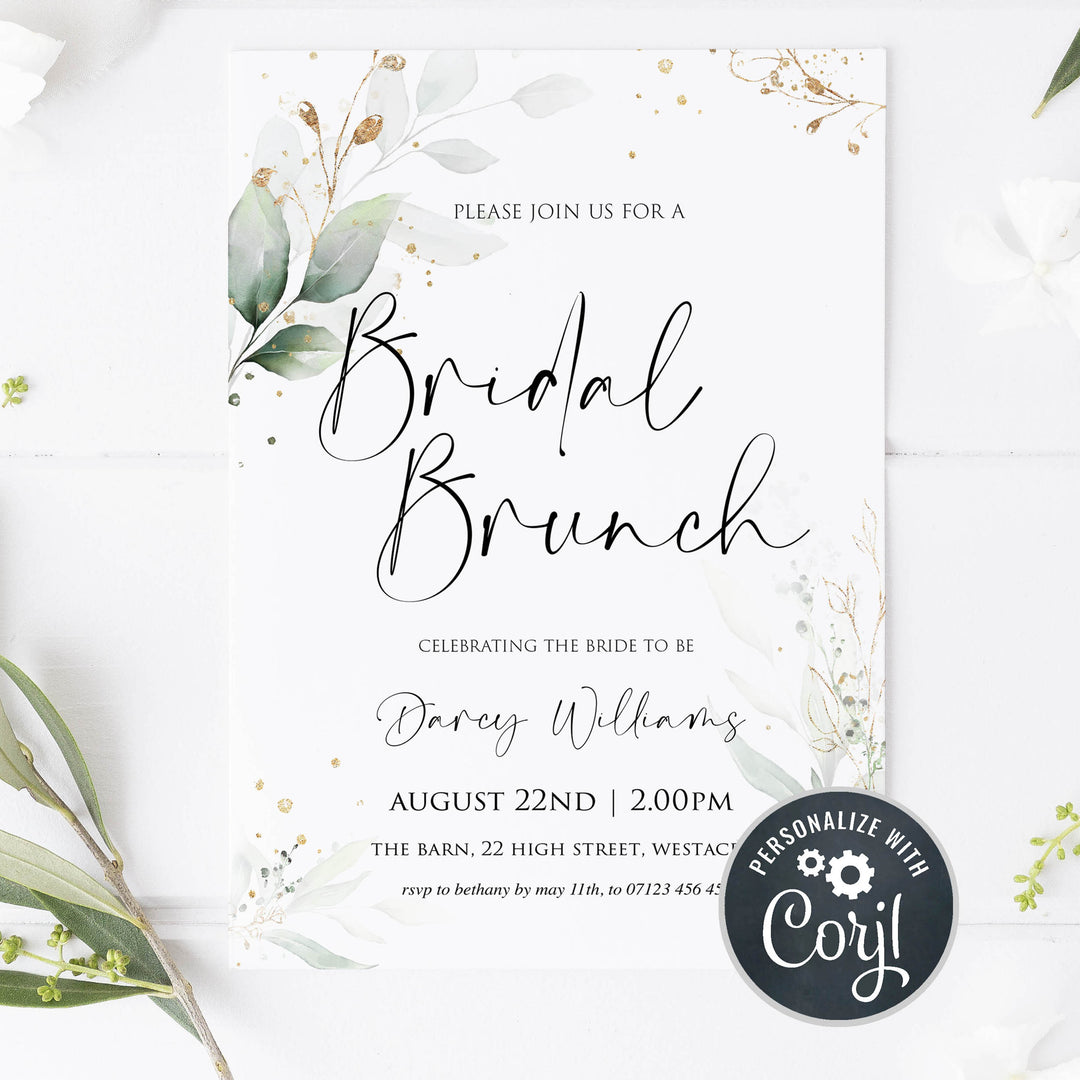 bridal brunch invitation, editable bridal shower invitations, printable bridal shower invites, floral bachelorette invites, hen party invitations, gold floral bridal invitations