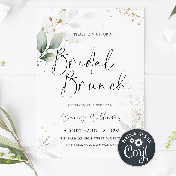 bridal brunch invitation, editable bridal shower invitations, printable bridal shower invites, floral bachelorette invites, hen party invitations, gold floral bridal invitations