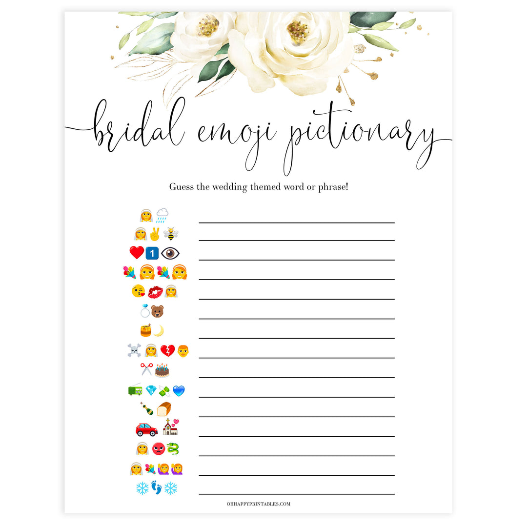 bridal shower emoji pictionary game, Printable bridal shower games, floral bridal shower, floral bridal shower games, fun bridal shower games, bridal shower game ideas, floral bridal shower
