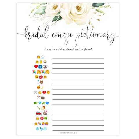 bridal shower emoji pictionary game, Printable bridal shower games, floral bridal shower, floral bridal shower games, fun bridal shower games, bridal shower game ideas, floral bridal shower