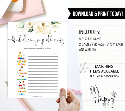 bridal shower emoji pictionary game, Printable bridal shower games, floral bridal shower, floral bridal shower games, fun bridal shower games, bridal shower game ideas, floral bridal shower