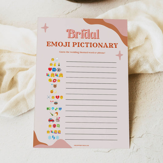 bridal emoji pictionary game, 70s retro bridal shower, retro bridal shower games, modern 70s bridal collection, 70s bridal shower, printable bridal games