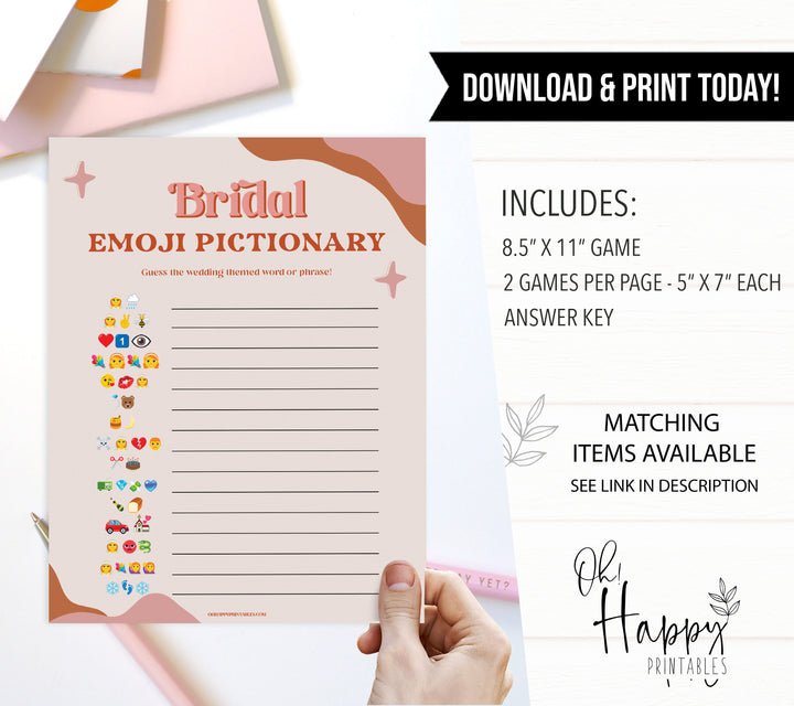 bridal emoji pictionary game, 70s retro bridal shower, retro bridal shower games, modern 70s bridal collection, 70s bridal shower, printable bridal games