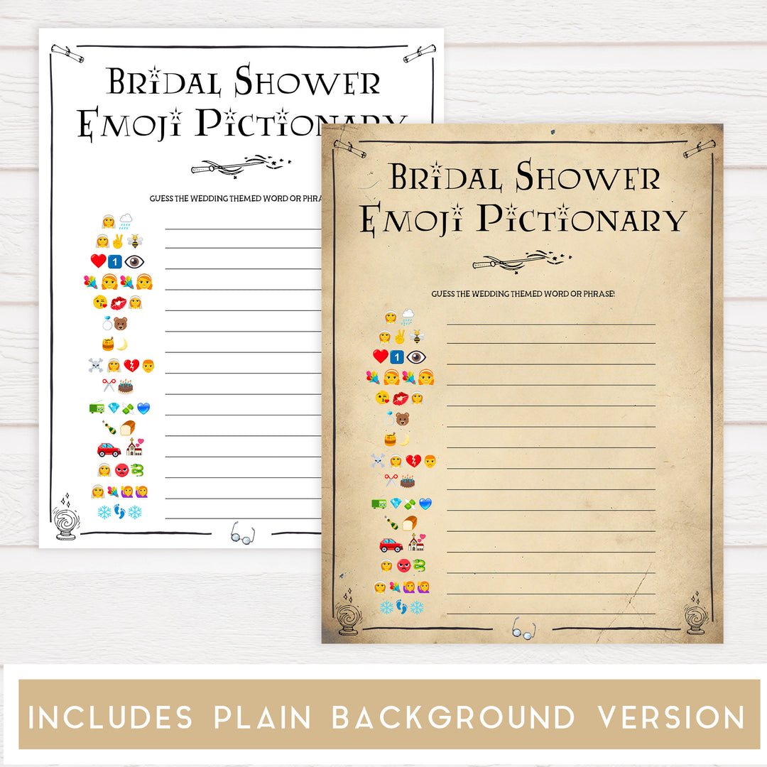 bridal shower emoji pictionary, bridal pictionary game, Printable bridal shower games, Harry potter bridal shower, Harry Potter bridal shower games, fun bridal shower games, bridal shower game ideas, Harry Potter bridal shower