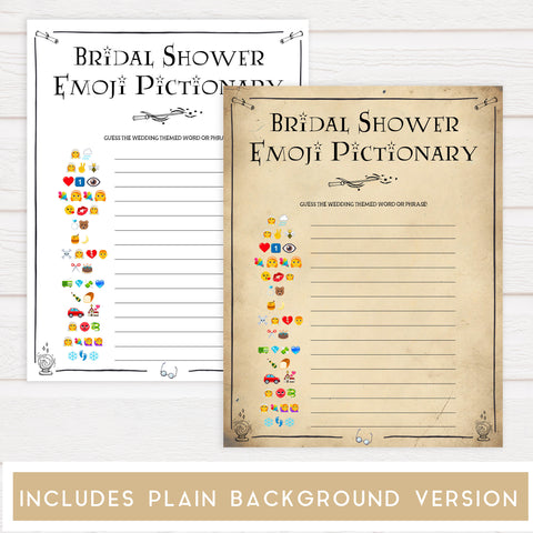 bridal shower emoji pictionary, bridal pictionary game, Printable bridal shower games, Harry potter bridal shower, Harry Potter bridal shower games, fun bridal shower games, bridal shower game ideas, Harry Potter bridal shower