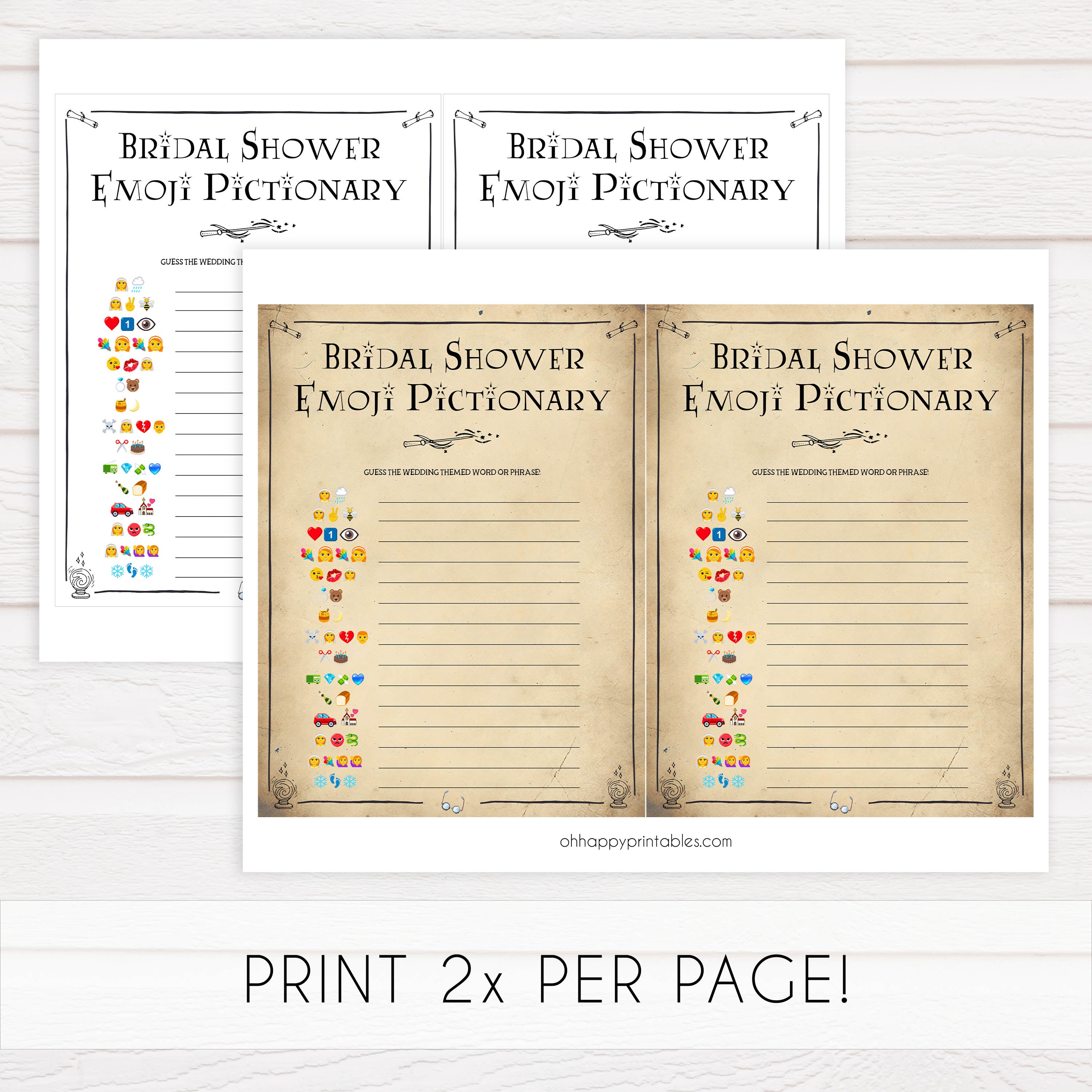 bridal shower emoji pictionary, bridal pictionary game, Printable bridal shower games, Harry potter bridal shower, Harry Potter bridal shower games, fun bridal shower games, bridal shower game ideas, Harry Potter bridal shower