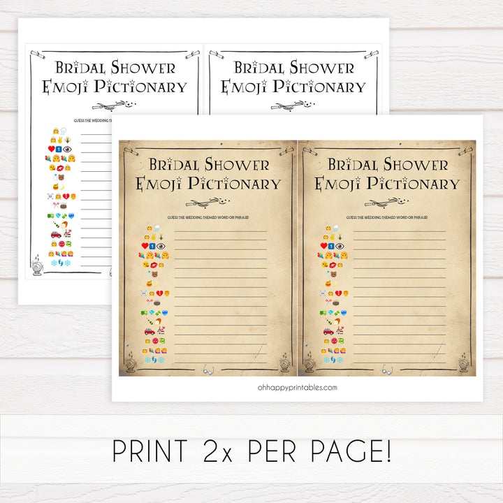 bridal shower emoji pictionary, bridal pictionary game, Printable bridal shower games, Harry potter bridal shower, Harry Potter bridal shower games, fun bridal shower games, bridal shower game ideas, Harry Potter bridal shower