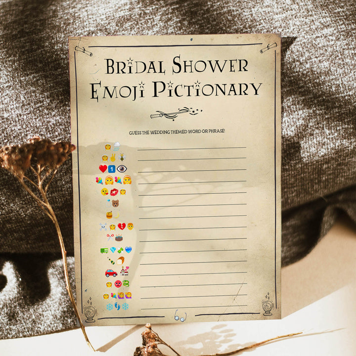 bridal shower emoji pictionary, bridal pictionary game, Printable bridal shower games, Harry potter bridal shower, Harry Potter bridal shower games, fun bridal shower games, bridal shower game ideas, Harry Potter bridal shower