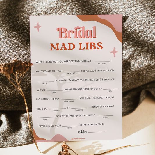 bridal mad libs game, 70s retro bridal shower, retro bridal shower games, modern 70s bridal collection, 70s bridal shower, printable bridal games