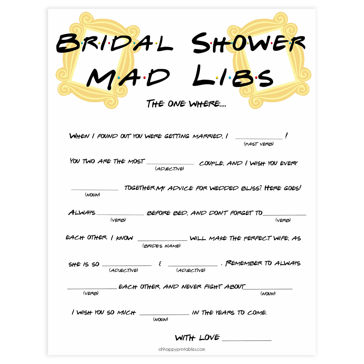 Bridal Mad Libs Game - Printable Friends Bridal Shower Games – OhHappyPrintables bridal-mad-libs-game-printable-friends-bridal-shower-games-ohhappyprintables