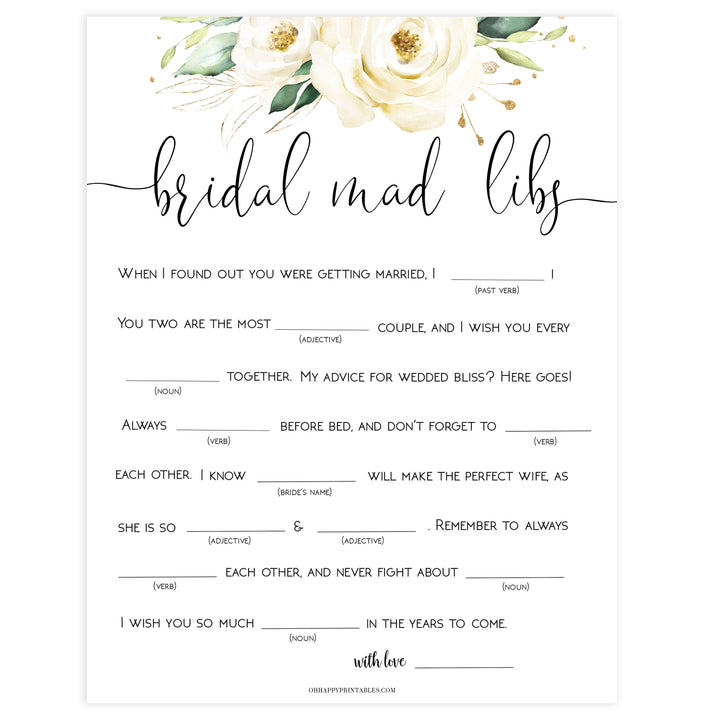 bridal mad lib bridal game, Printable bridal shower games, floral bridal shower, floral bridal shower games, fun bridal shower games, bridal shower game ideas, floral bridal shower