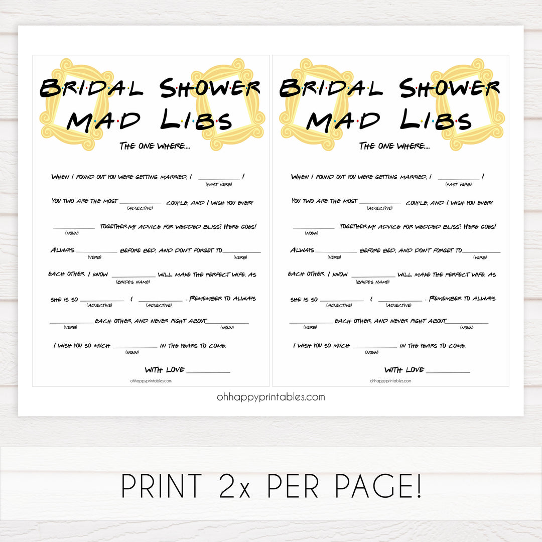 bridal madlibs mad libs game, Printable bridal shower games, friends bridal shower, friends bridal shower games, fun bridal shower games, bridal shower game ideas, friends bridal shower