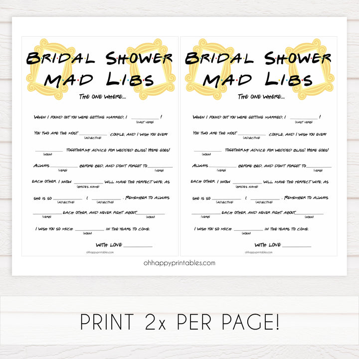 bridal madlibs mad libs game, Printable bridal shower games, friends bridal shower, friends bridal shower games, fun bridal shower games, bridal shower game ideas, friends bridal shower