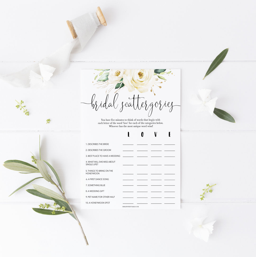 bridal shower scattergories game, Printable bridal shower games, floral bridal shower, floral bridal shower games, fun bridal shower games, bridal shower game ideas, floral bridal shower