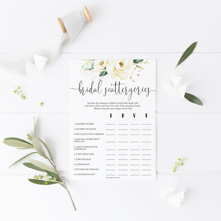 bridal shower scattergories game, Printable bridal shower games, floral bridal shower, floral bridal shower games, fun bridal shower games, bridal shower game ideas, floral bridal shower