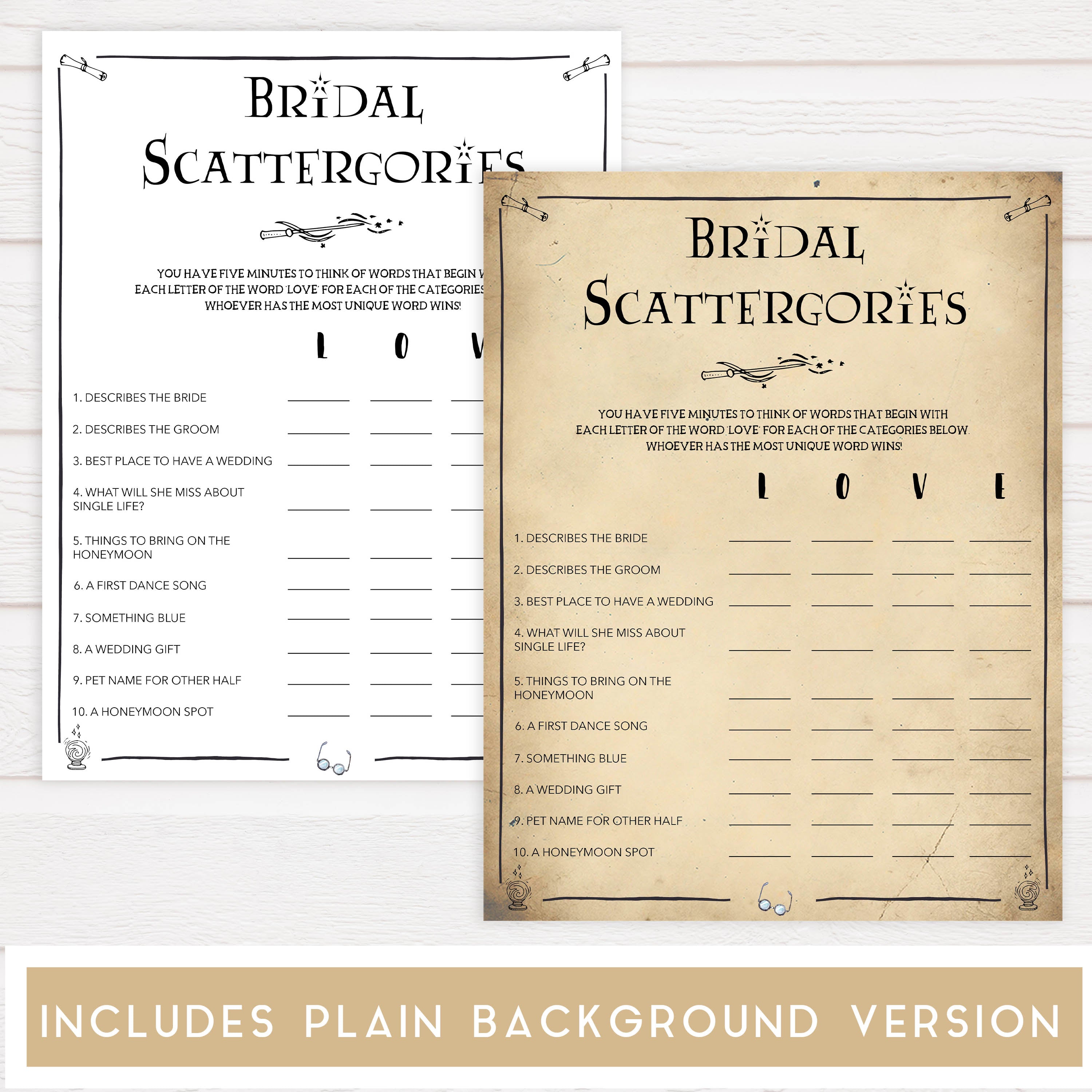 bridal scattergories game, Printable bridal shower games, Harry potter bridal shower, Harry Potter bridal shower games, fun bridal shower games, bridal shower game ideas, Harry Potter bridal shower