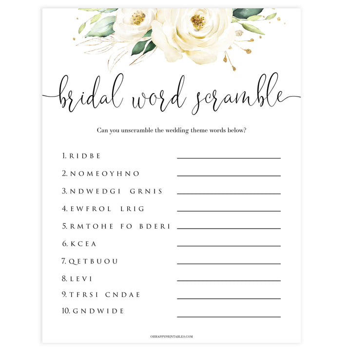 bridal shower scramble, Printable bridal shower games, floral bridal shower, floral bridal shower games, fun bridal shower games, bridal shower game ideas, floral bridal shower