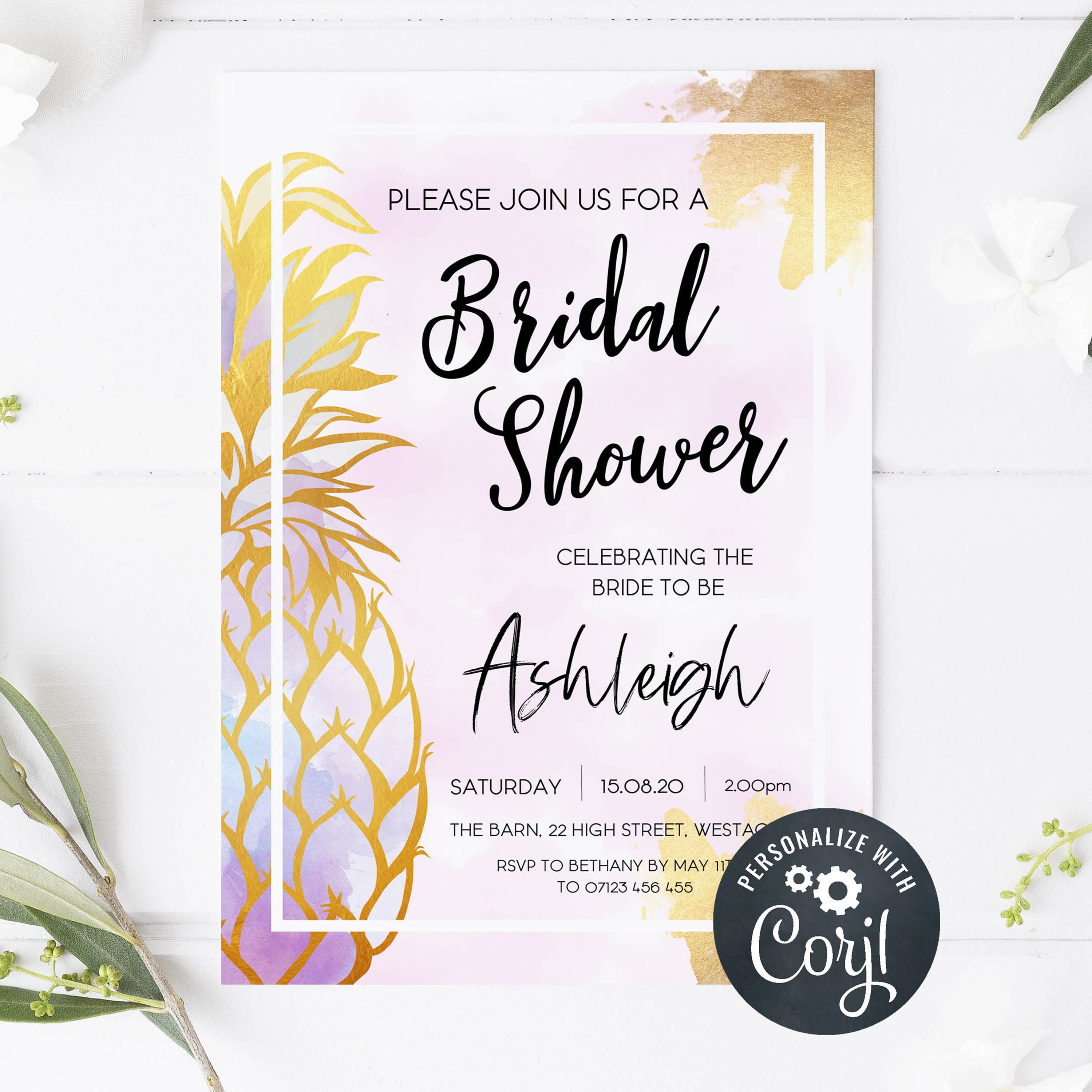 editable aloha bridal shower invitation, bridal shower invites, editable bridal invite, editable pineapple bridal shower invites