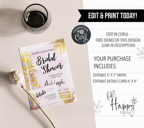 editable aloha bridal shower invitation, bridal shower invites, editable bridal invite, editable pineapple bridal shower invites