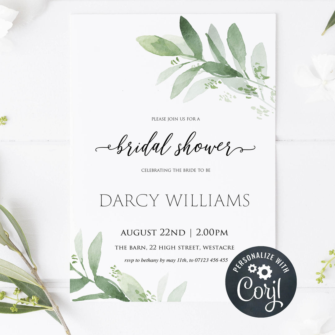 editable bridal shower invite, bridal shower invitation, greenery bridal shower invite, mobile invites, editable bridal shower invite, corjl bridal invite, bachelorette party invite