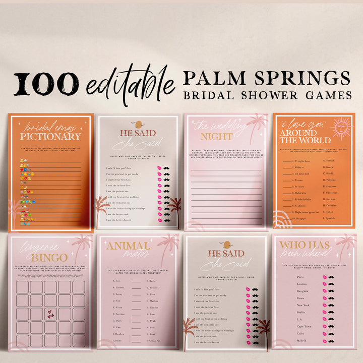 editable 100 bridal shower games, printable bridal shower games, palm springs bridal shower games, fun bridal games