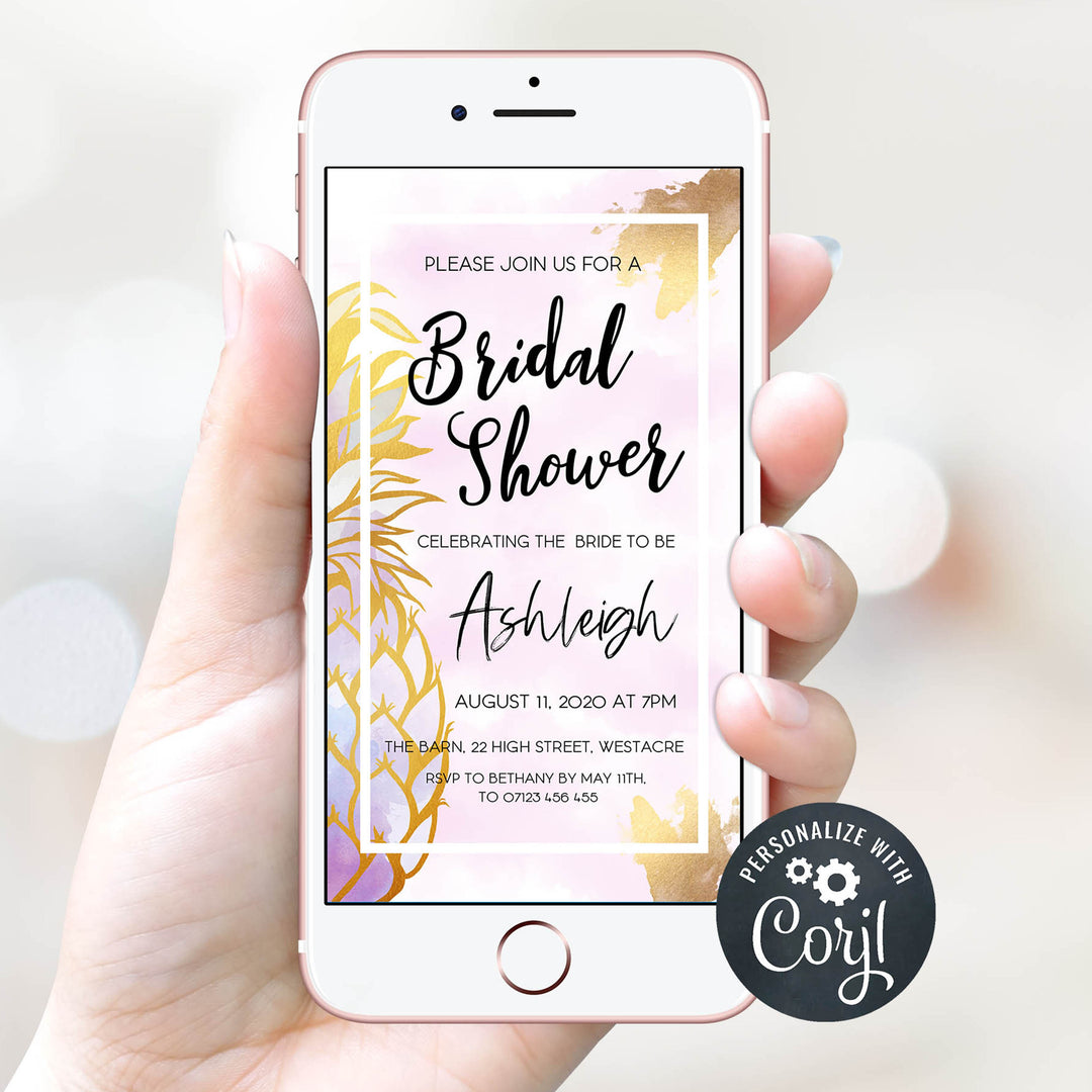 editable bridal shower invitation, editable mobile invitation, pineapple bridal shower invitation, fiesta bridal shower invite