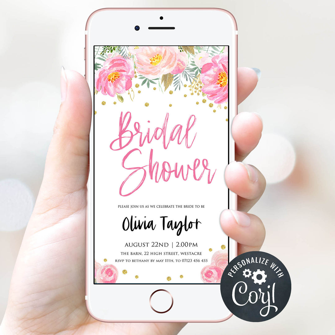 blush floral bridal shower invitation, mobile bridal shower invitation, editable bridal invite, corjl bridal shower invite