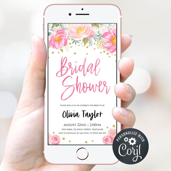 blush floral bridal shower invitation, mobile bridal shower invitation, editable bridal invite, corjl bridal shower invite