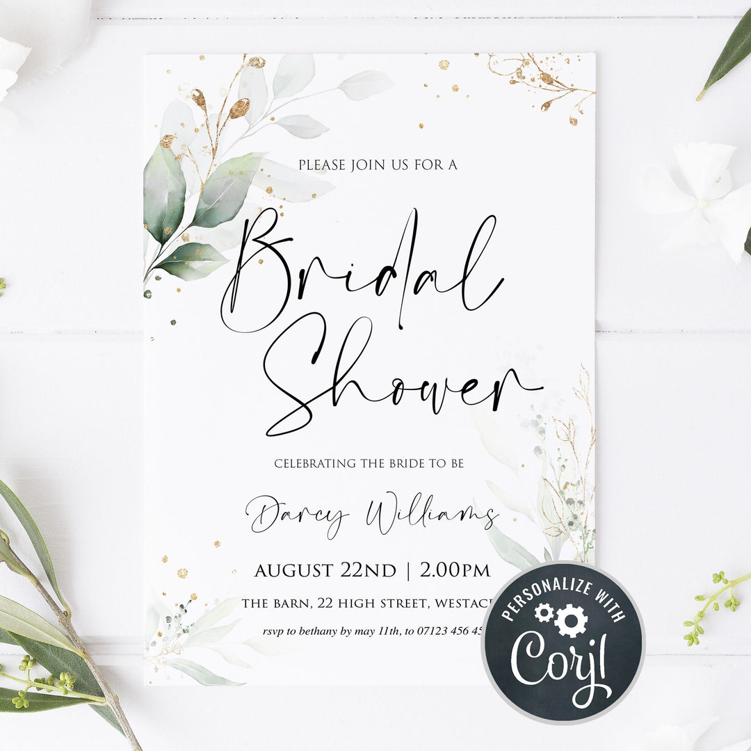 editable bridal shower invitations, printable bridal shower invites, floral bachelorette invites, hen party invitations, gold floral bridal invitations