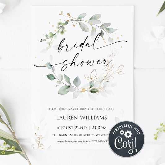 editable bridal shower invitations, printable bridal shower invites, floral bachelorette invites, hen party invitations, gold floral bridal invitations