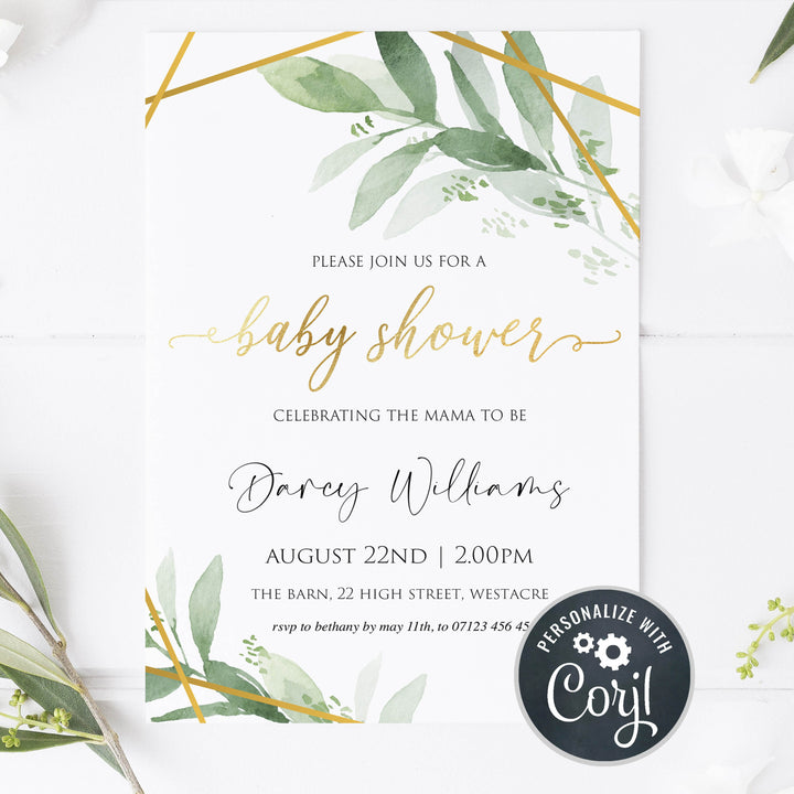 editable baby shower invite, baby invites, gold geometric baby shower invitations, editable baby shower invites, mobile baby shower invites, gold baby shower theme