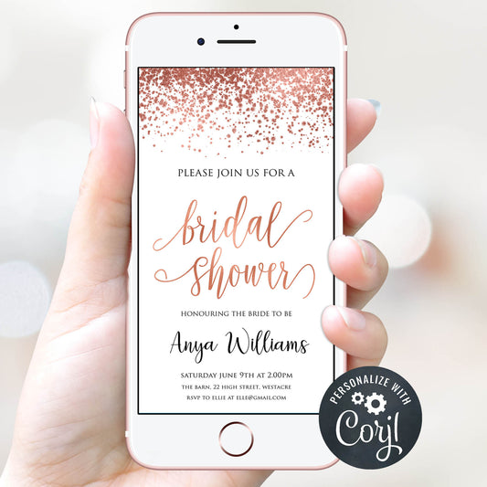 Digital Bridal Shower Invitation Template - Rose Gold Foil