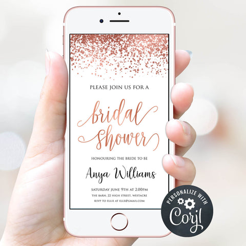 Digital Bridal Shower Invitation Template - Rose Gold Foil