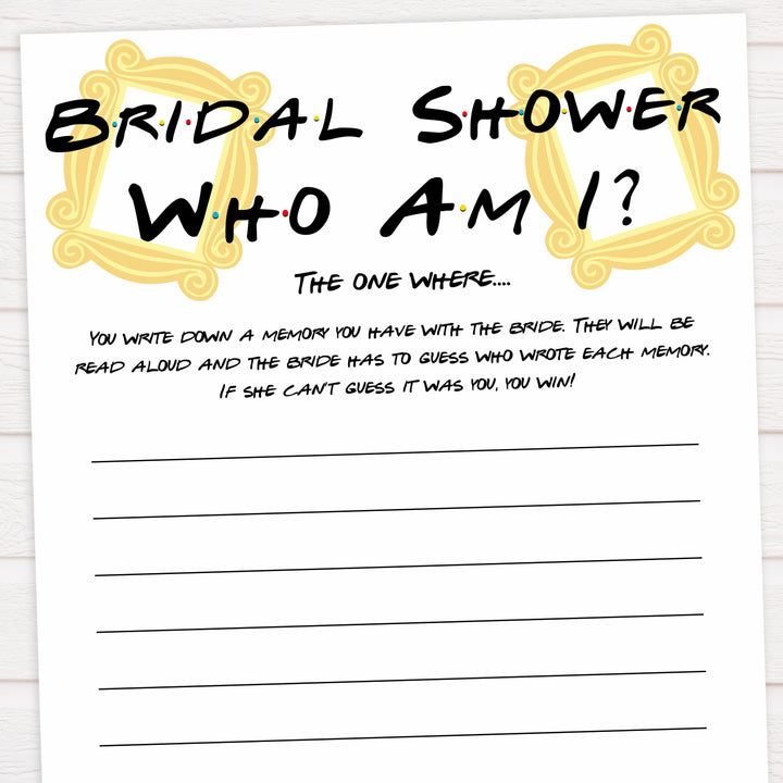 who am i bridal game, Printable bridal shower games, friends bridal shower, friends bridal shower games, fun bridal shower games, bridal shower game ideas, friends bridal shower