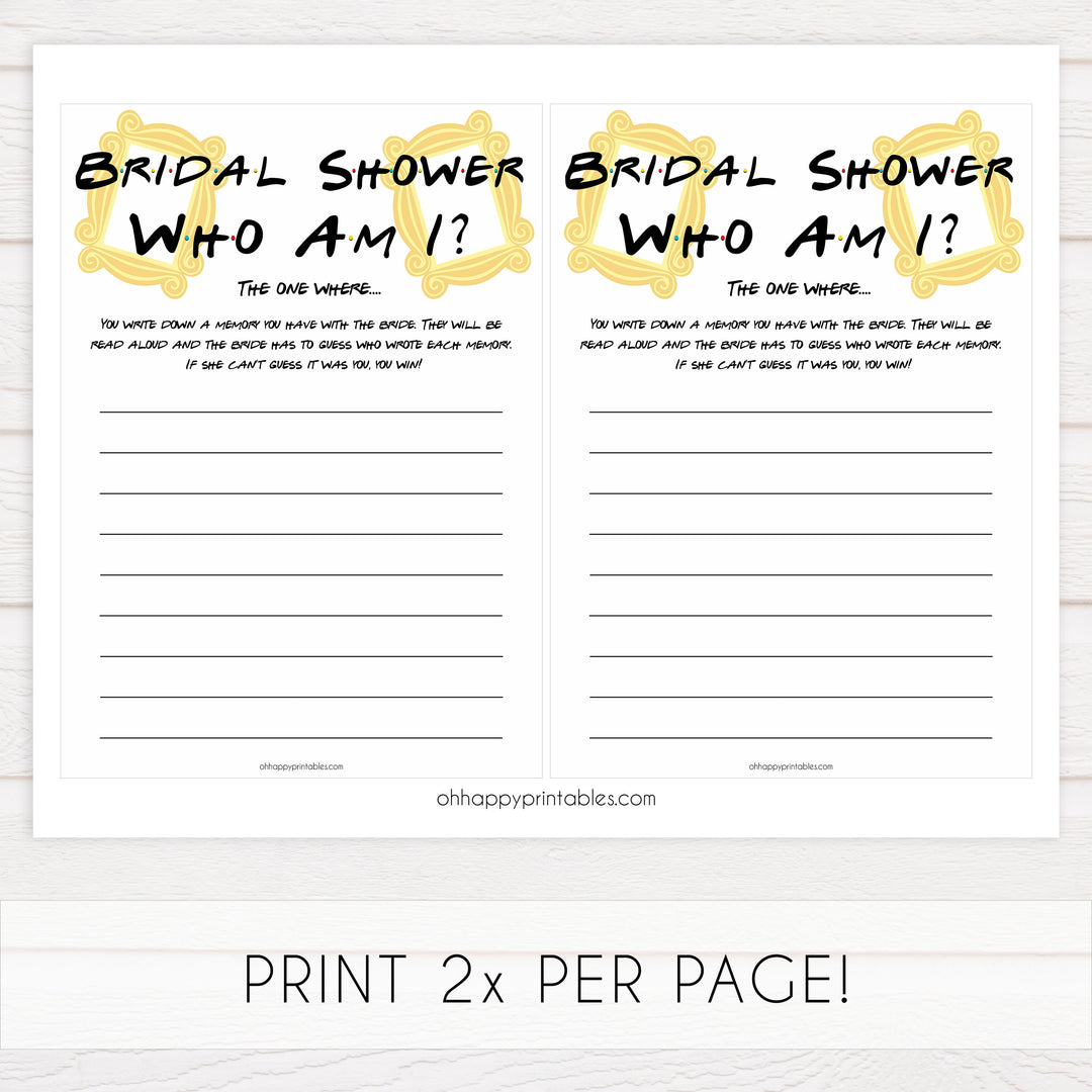 who am i bridal game, Printable bridal shower games, friends bridal shower, friends bridal shower games, fun bridal shower games, bridal shower game ideas, friends bridal shower