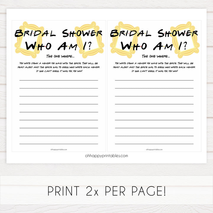 who am i bridal game, Printable bridal shower games, friends bridal shower, friends bridal shower games, fun bridal shower games, bridal shower game ideas, friends bridal shower
