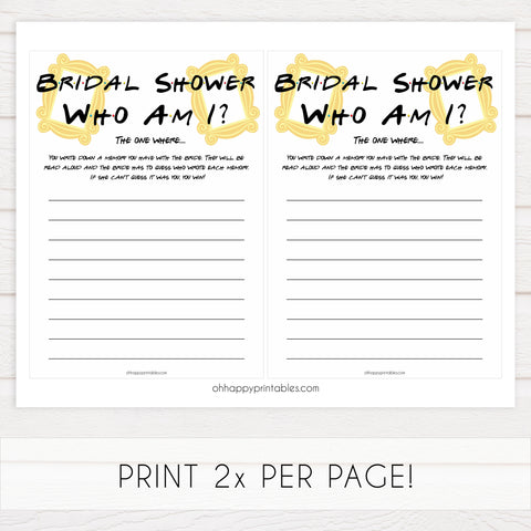 who am i bridal game, Printable bridal shower games, friends bridal shower, friends bridal shower games, fun bridal shower games, bridal shower game ideas, friends bridal shower