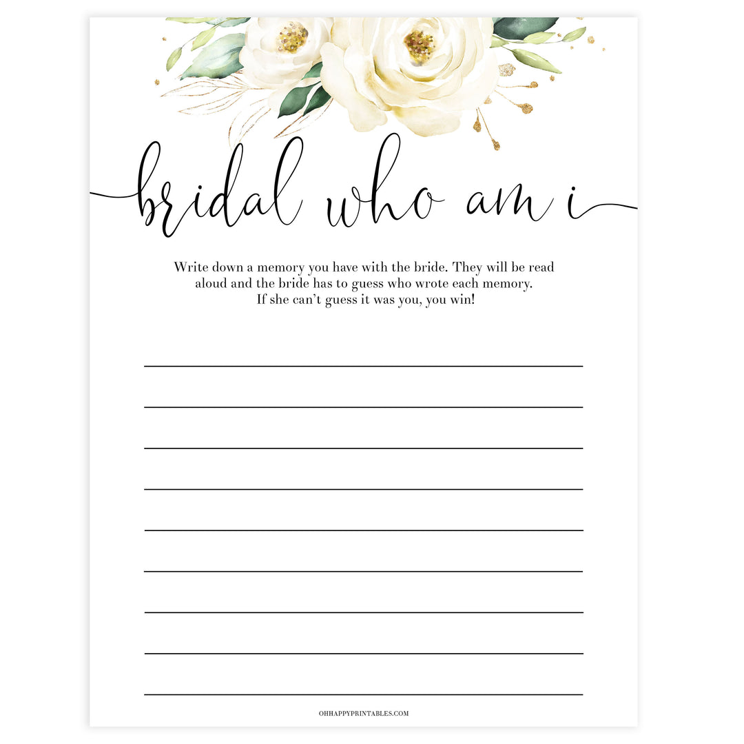 who am I guessing game, Printable bridal shower games, floral bridal shower, floral bridal shower games, fun bridal shower games, bridal shower game ideas, floral bridal shower