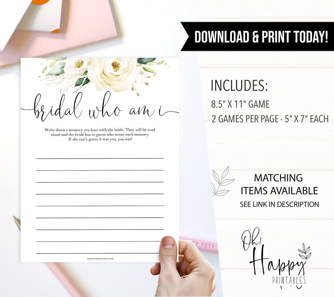 who am I guessing game, Printable bridal shower games, floral bridal shower, floral bridal shower games, fun bridal shower games, bridal shower game ideas, floral bridal shower