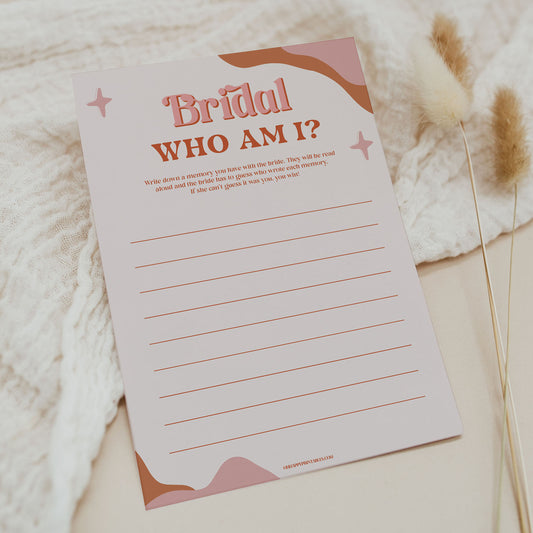 bridal who am I game, 70s retro bridal shower, retro bridal shower games, modern 70s bridal collection, 70s bridal shower, printable bridal games