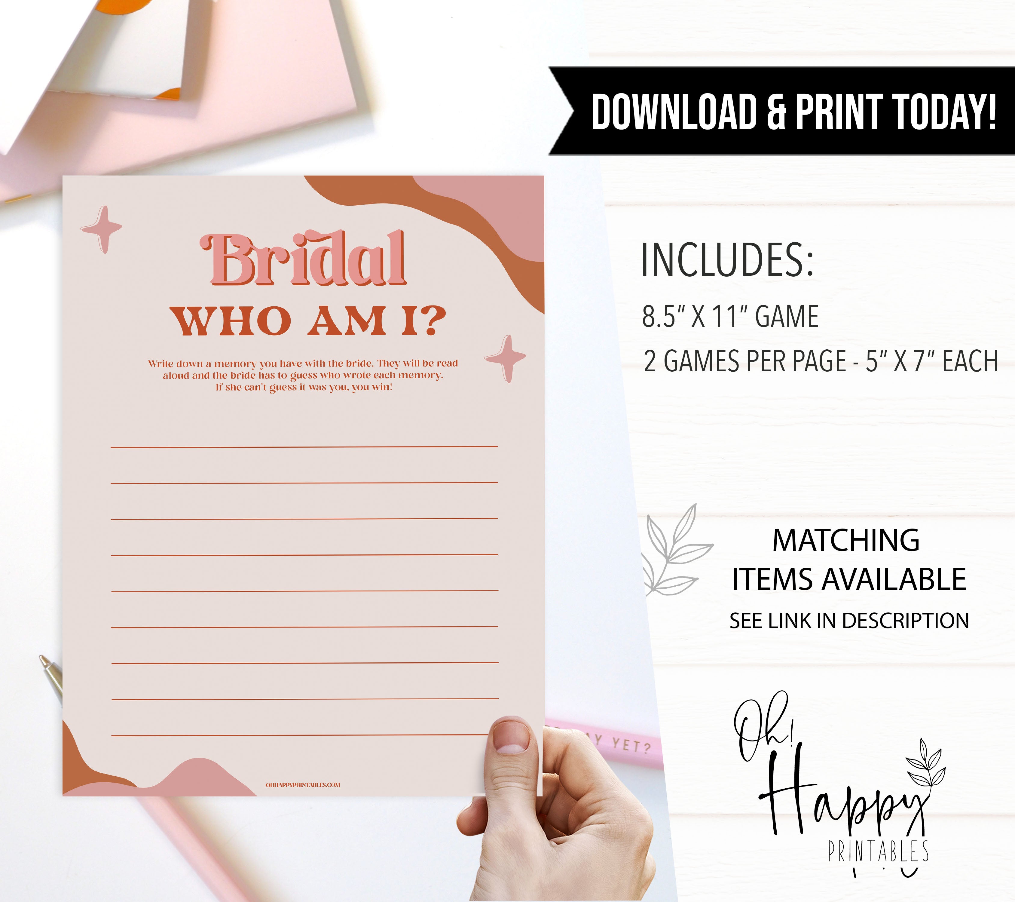 bridal who am I game, 70s retro bridal shower, retro bridal shower games, modern 70s bridal collection, 70s bridal shower, printable bridal games